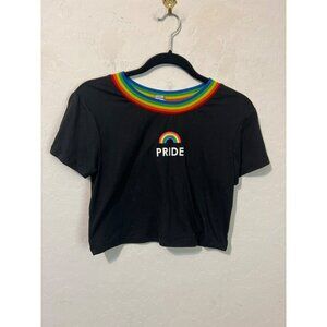 Love Streak Pride Junior L Crop Rainbow Tee T Shirt Black